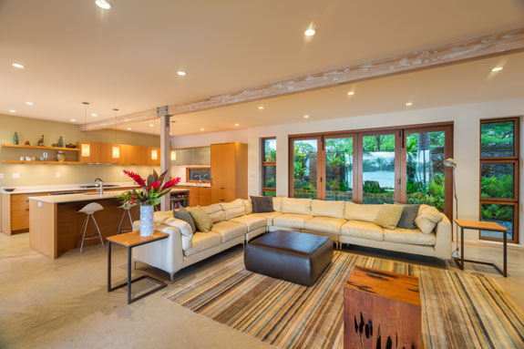 Living room -the back wall opens to a second patio.