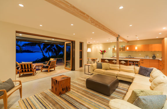 Living room -the back wall opens to a second patio.